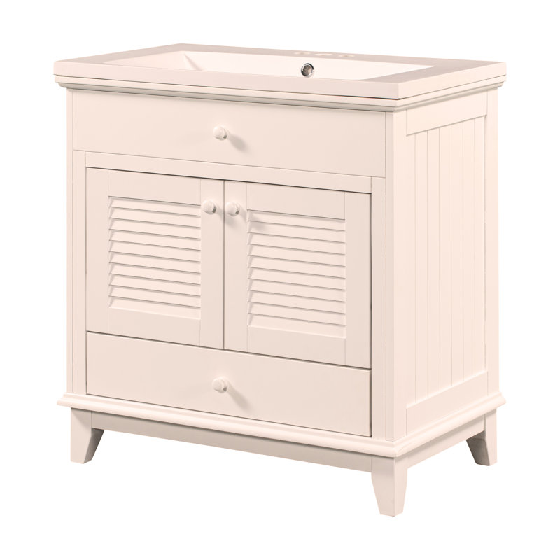 Meuble-lavabo 30 po avec lavabo, armoire de salle de bain avec deux portes et un tiroir, 30 po, blanc