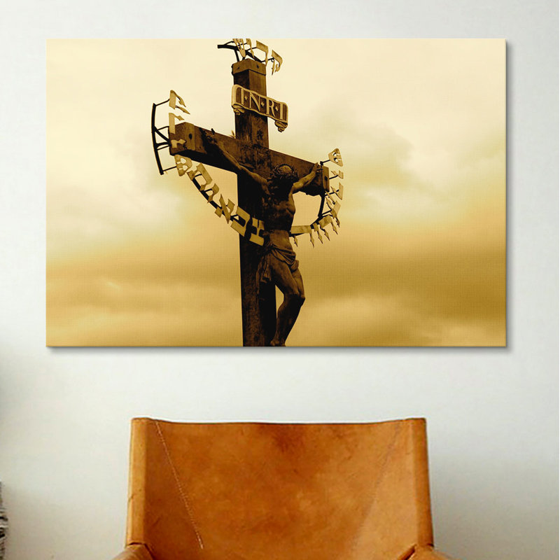 "christian crucifix statue karlovy, prague, reproduction de photo sur toile, H 12 po x l 18 po x P 1,5 po