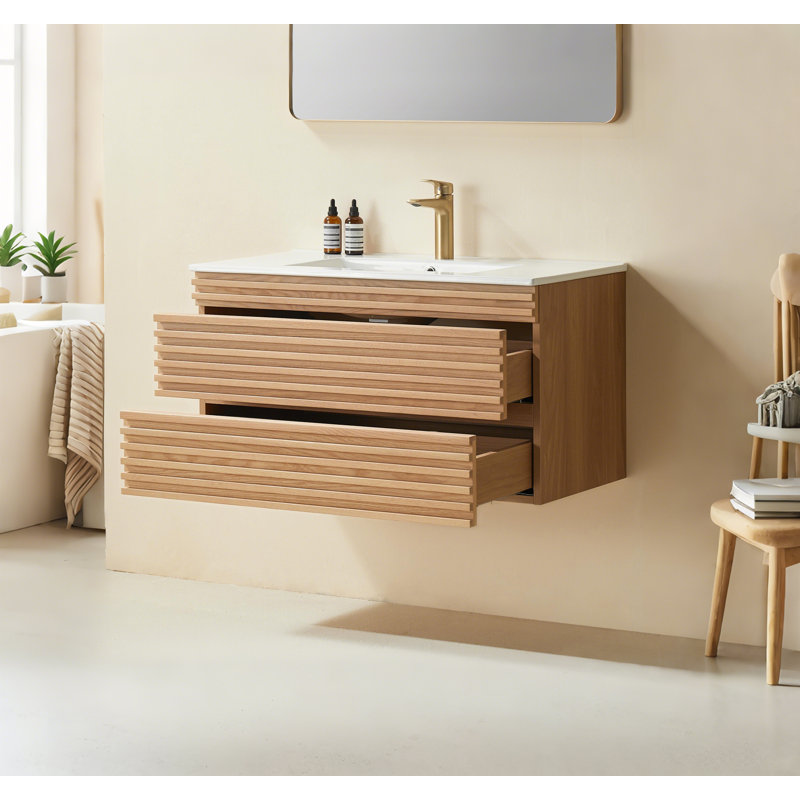 30" Wall Mounted & Floating Single Vanity With Ceramic Sink, 36"