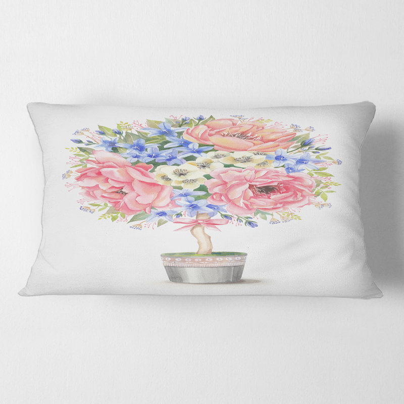 Rectangle, arbre à fleurs dans un pot avec un arc - Coussin Farmhouse