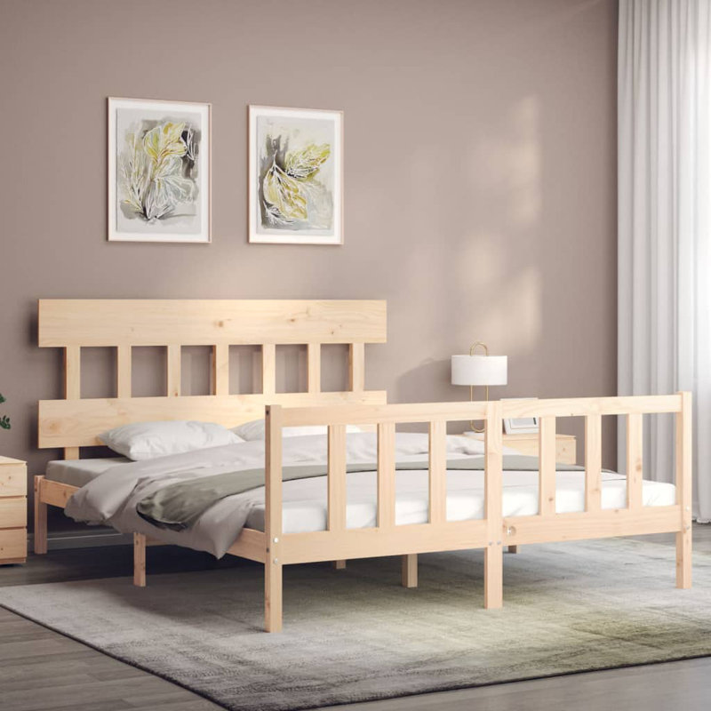 Bed Frame with Headboard, Brown, European Kingsize (160 x 200cm)