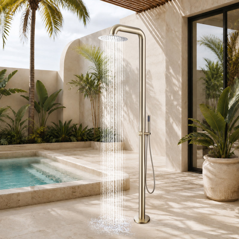 Système de douche extérieur autoportant avec douche à main 88,94 po H de ShowerTec, Or brossé