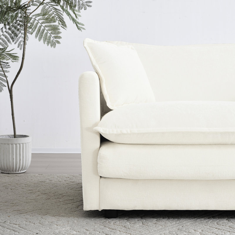 1+1+3 Seats : White Chenille, Solid Wood, Comfortable For Living Room 3 Piece , - Chenille Upholstery, Wood Frame