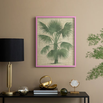 «Burlap Palm Silhouette I», reproduction encadrée - bois massif