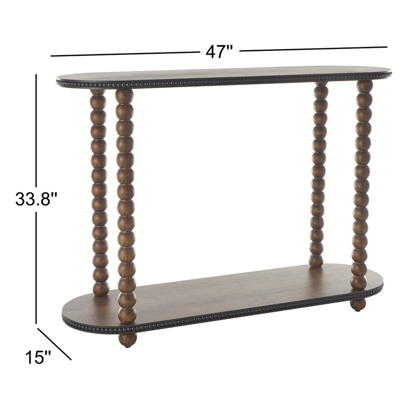 Chirillo Wood Oval Spindle 1 Shelf Brown Console Table with Beaded Edges