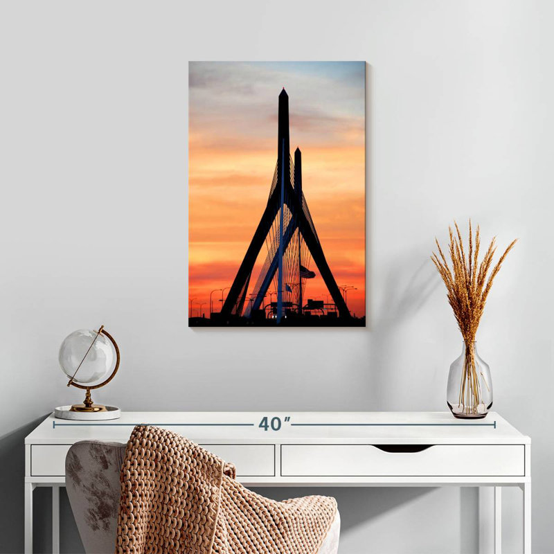Lilie Zakim Bridge au coucher du soleil, H 24 po x l 16 po