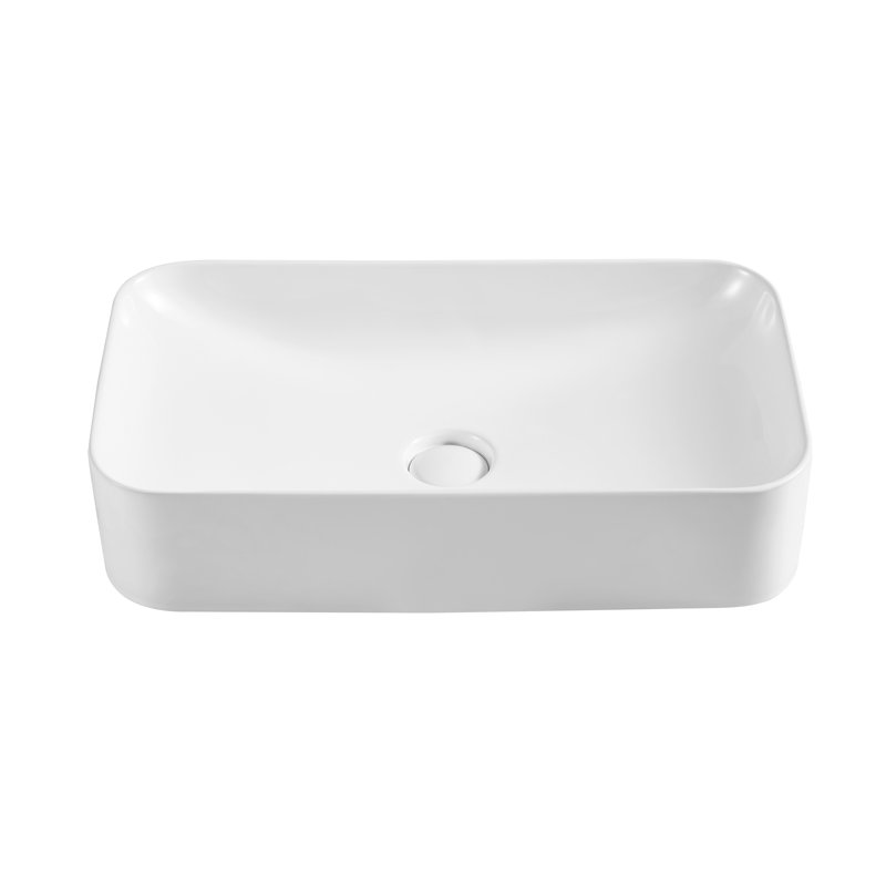 24" L x 13" W Crisp White Vitreous China Rectangular Vessel Bathroom Sink with Pop-Up Drain
