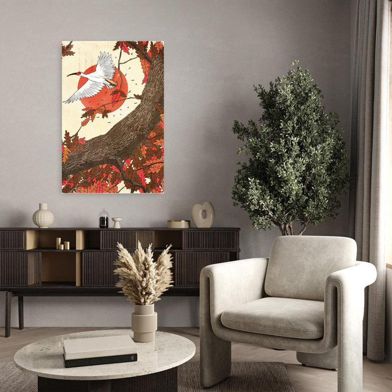 Contemporary Art Abstract Elegant Peaceful Bird Oak Autumn Landscape Wall Art - Wrapped Canvas Print, 91.44 cm H x 60.96 cm W