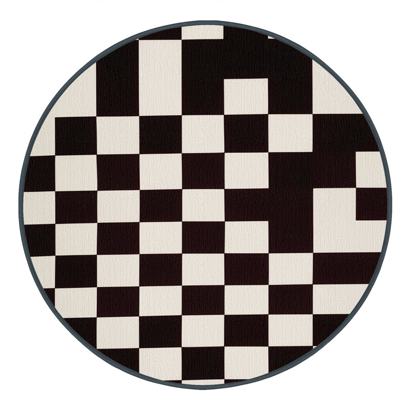 Tapis damier noir lavable à la machine, Rond 8 pi