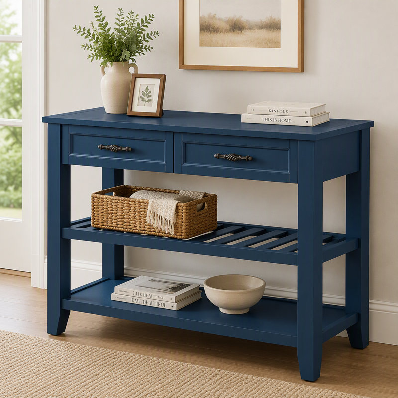 Console en bois avec tiroirs et tablettes, Marine, Marine, Marine