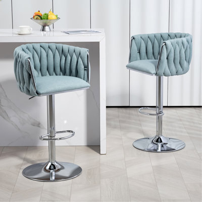 360° Fabric Cover Swivel Bar Stools Set Of 2, Adjustable Counter Height Bar Chairs With Woven Back & Footrest,  Bar Stools For Kitchen Island, Cafe, Pub