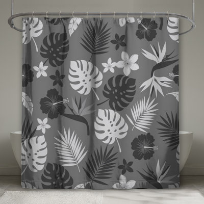 Rideau de douche monochrome à feuilles tropicales extra long