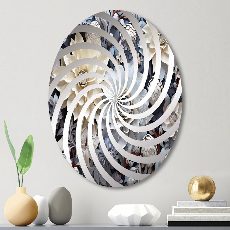 Fleurs beiges en pleine floraison - Miroir décoratif Vortex | Ovale, 29,5 po x 19,6 po