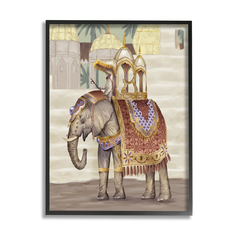 " Man Riding Elephant Islamic Inspired Architecture ", Midnight Black Framed Giclee, 20" H x 16" W
