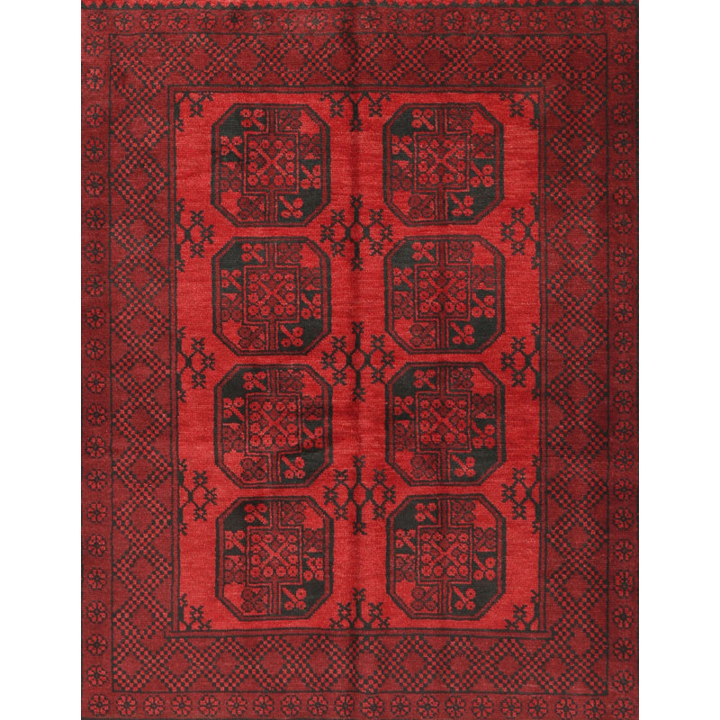 Tapis traditionnel rouge / vert Pautah, Rectangle 4 pi x 6 pi