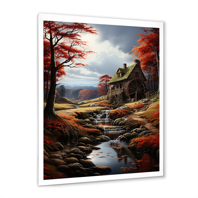 Babucarr Red Mills Red Mill Retreat sur toile, H 32 po x l 16 po x P 1 po, Cadre photo blanc