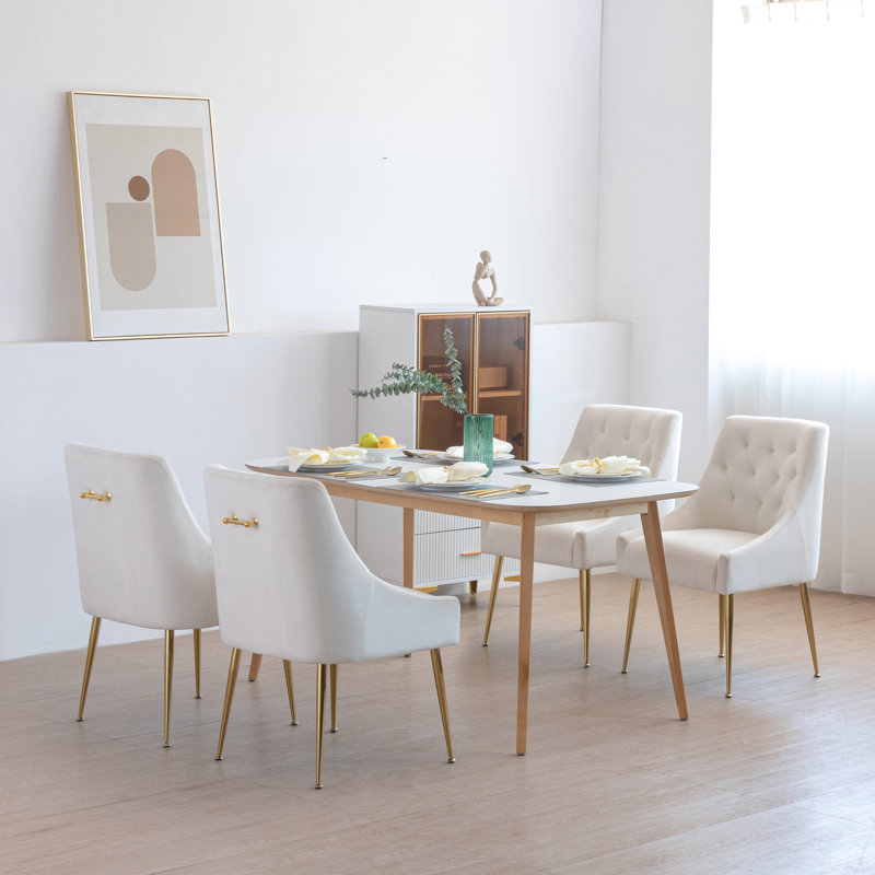 33.46'' H Velvet Upholstered Parsons Chair, Beige
