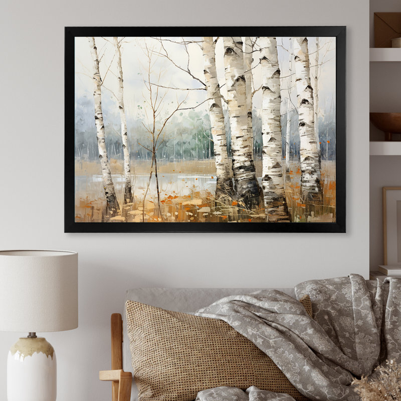 " Minimalism Tree Birchs Breath ", 24" H x 32" W x 1" D, Black Single Picture Frame