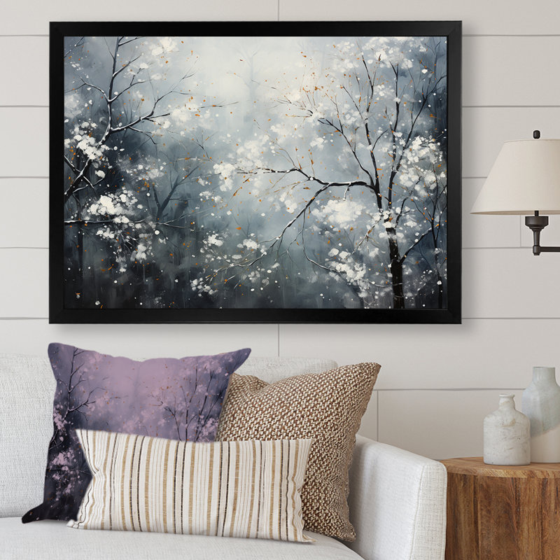 «Winter Tree Minimal Landscape» sur toile, Cadre simple noir, H 12 po x l 20 po x P 1 po