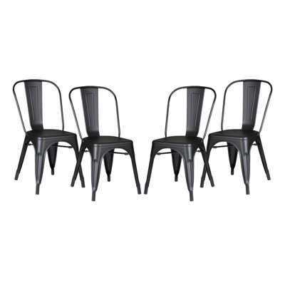 Set of 4 Stackable Metal Dining Chairs, Modern Industrial Slat Back Dining Chairs, Sturdy Cross Brace Support, Lightweight Portable Armless Chair for