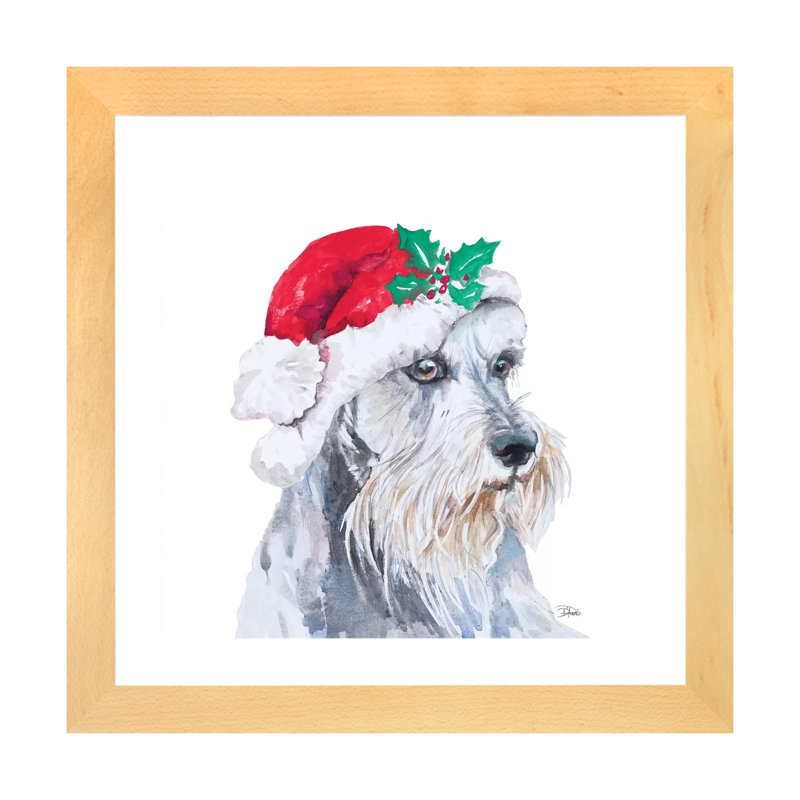 "Holiday Dog IV" par Patricia Pinto, reproduction d’art, Toile avec cadre en bois beige, Blanc, H 16 po x l 16 po x P 1 po