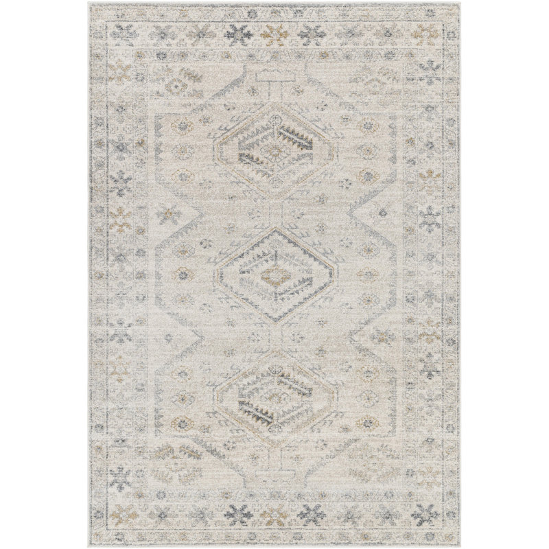 Rectangle Southwestern Machine Woven Polypropylene Area Rug in Medium Gray, Rectangle 7'10" x 10'