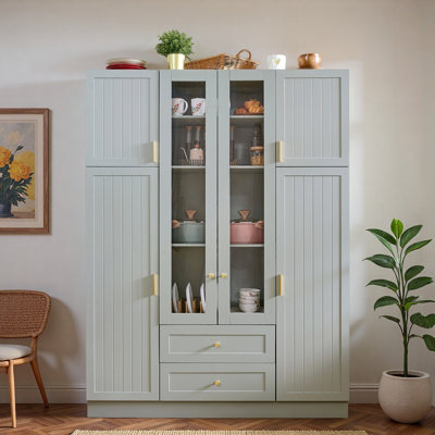 Modern Large Kitchen Pantry With 6 Doors, Drawers, Adjustable Shelves, Pull-out Trays And Wine Racks