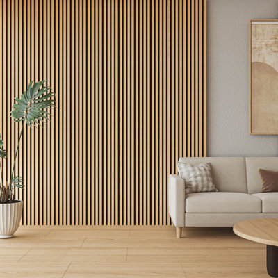 4Pcs 94.5'' L x 7.9'' W Acoustic Wood Wall Paneling,3D Decorative Soundproof Slat Panels for Wall and Ceiling(20.73 sq.ft./Case)