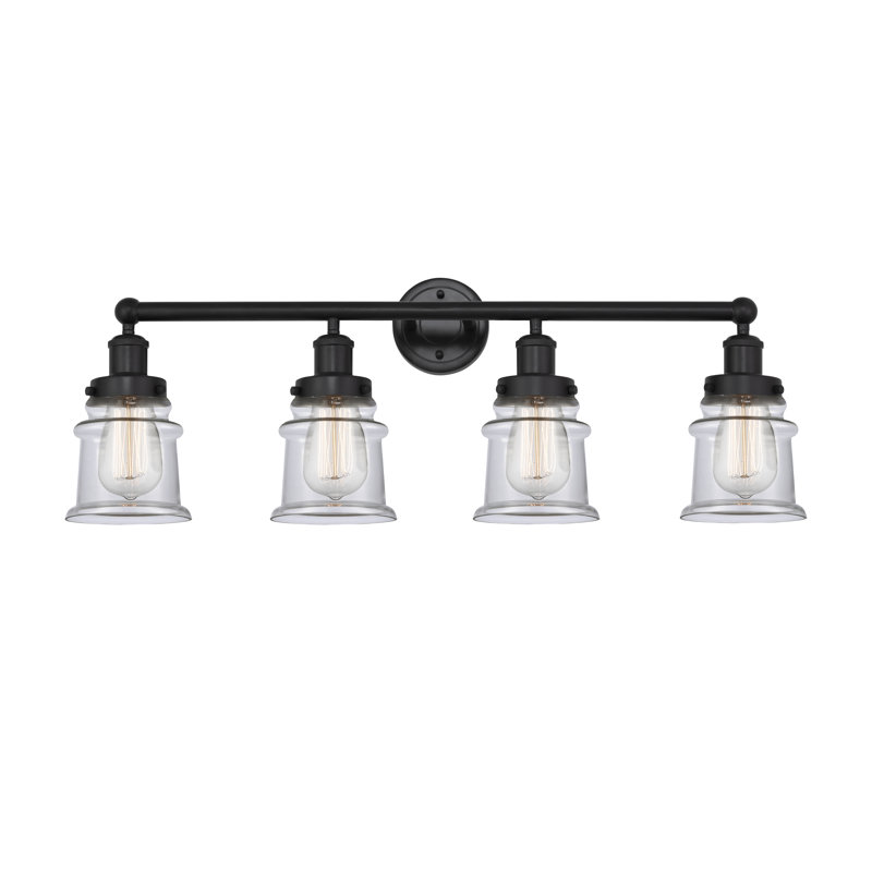 Petit luminaire pour salle de bain 4 lumières Cailen de la collection Edison, Noir mat, Transparent