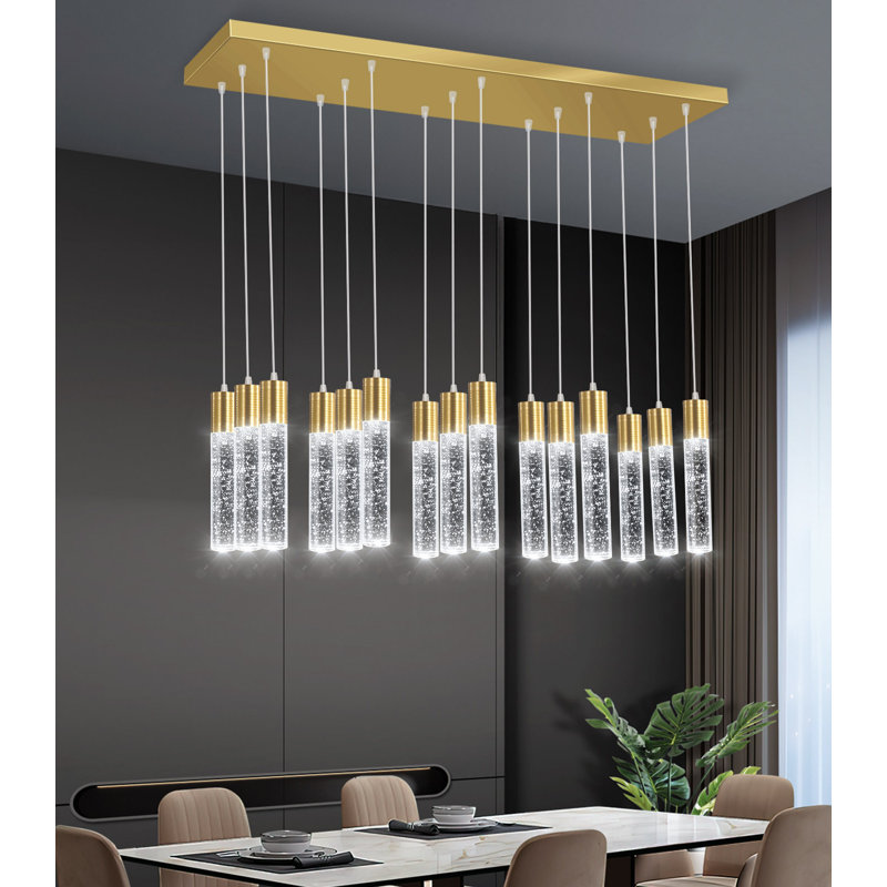 Lustre 15 lumières à DEL moderne en cristal doré, Gold