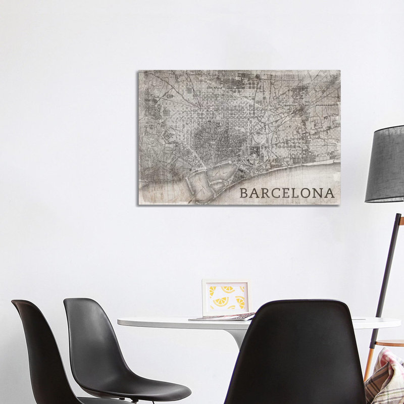 Map Barcelona - Wrapped Canvas Print, 101.6 cm H x 66.04 cm W x 1.91 cm D