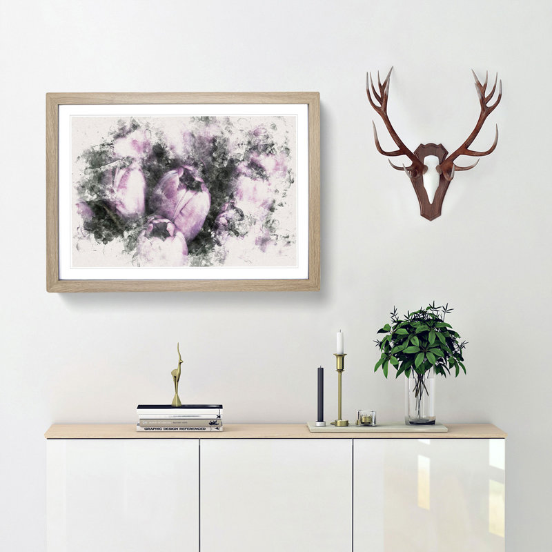 The Purple Tulips - Picture Frame Painting Print, 62cm H x 87cm W x 2cm D, Oak Framed