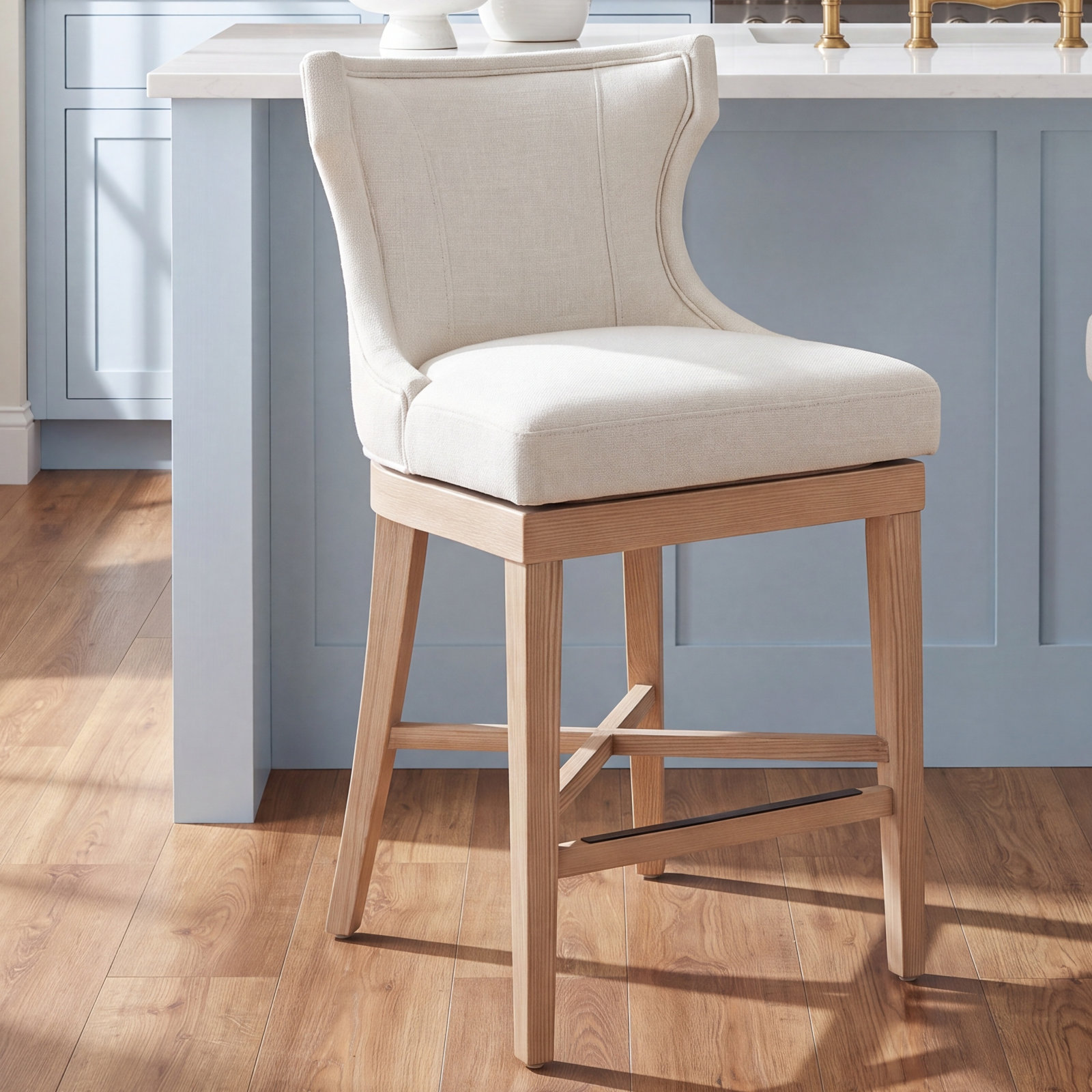 Willow 26" Swivel Bar Stool, Effie Linen Performance Linen