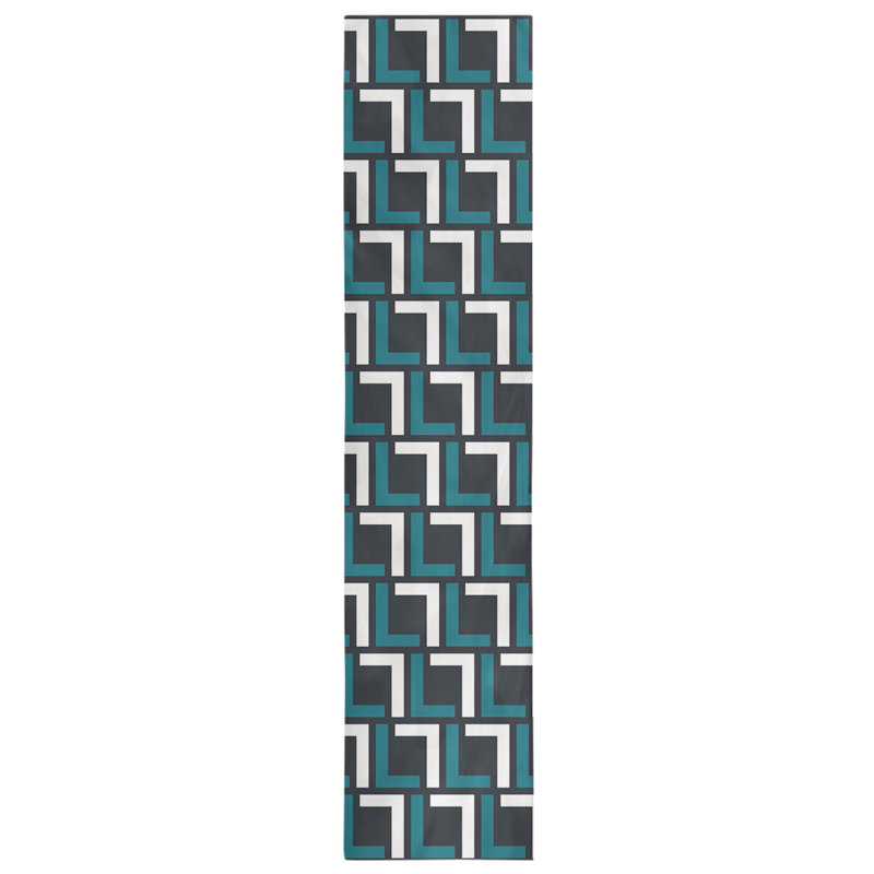 Chemin de table Carolina, 90 po x 16 po, Coton, Bleu sarcelle / blanc / noir