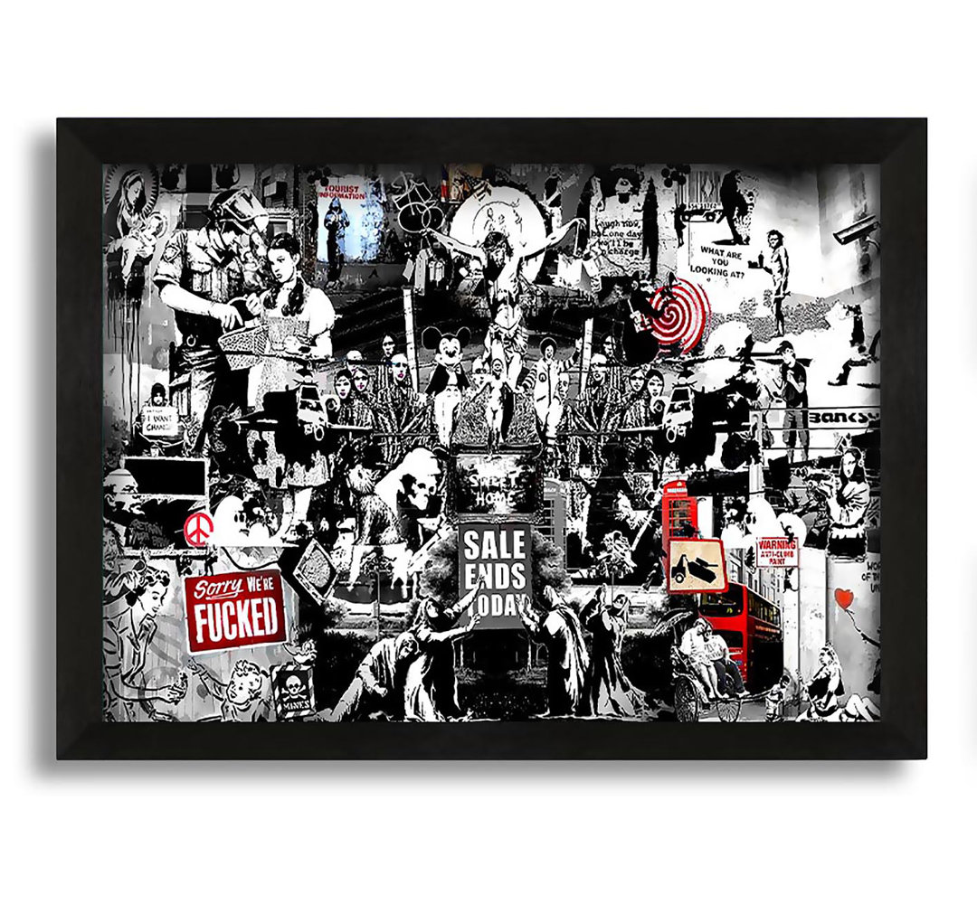 Gerahmter Kunstdruck Banksy Collage 1 B N W