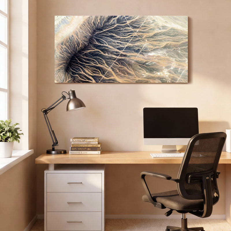 Ensemble de 1 tableau sur toile tendue représentant un paysage abstrait de réseau fluvial désertique, 4824