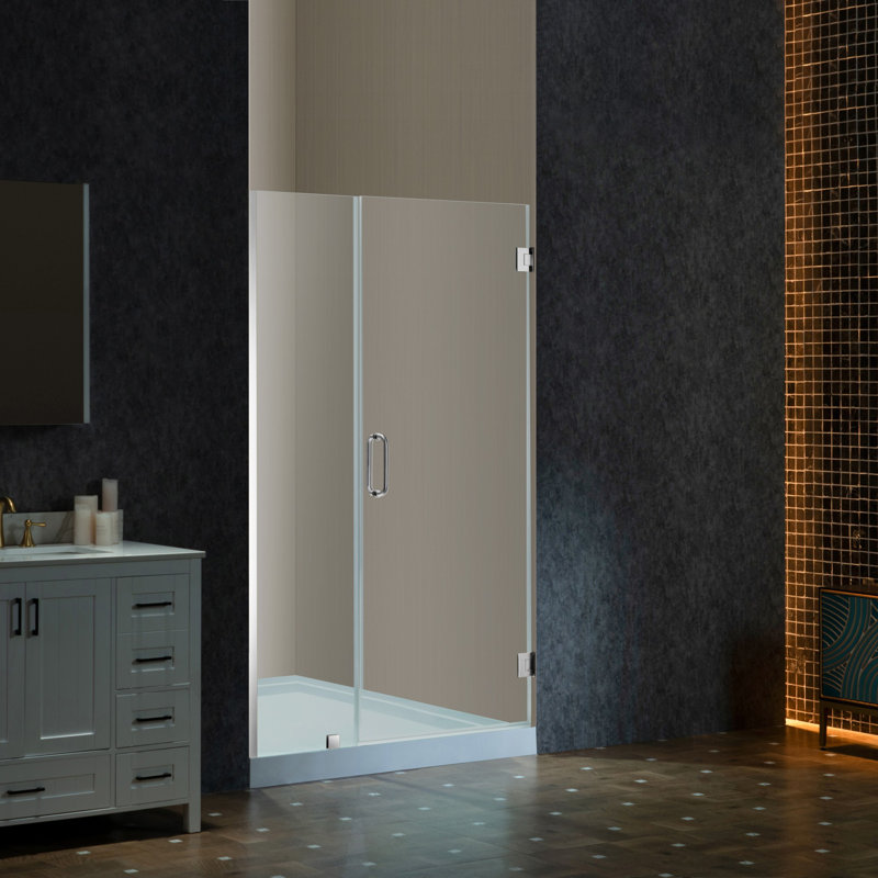 Porte de douche à charnière pivotante simple sans cadre l 48 à 49 po x H 76 po, verre trempé incassable de 3/8 po (10 mm) d'épaisseur