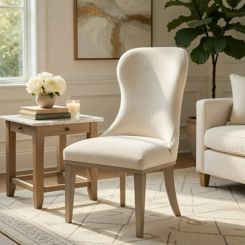 Ensemble de 2 chaises d'appoint à oreilles Lofi, polyester ivoire, bois gris clair