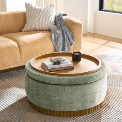 Lessman Modern 35"W Solid Wood Cocktail Ottoman with Storage and Reversible Tray Top
