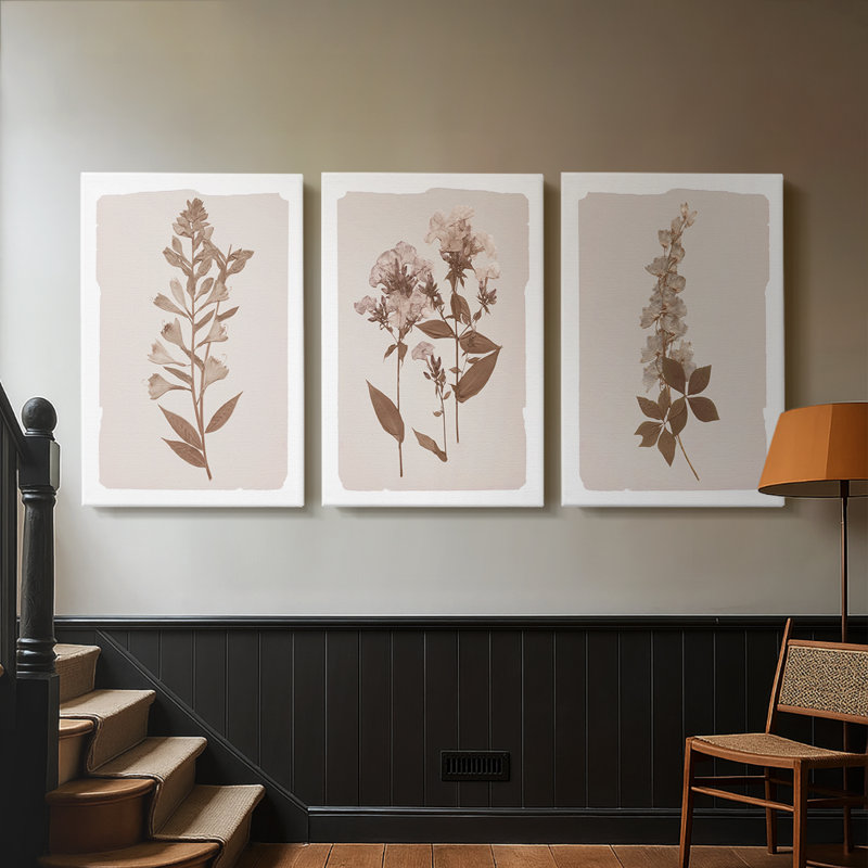 Monochromes botaniques I - Toile tendue avec châssis sur mesure - 3 pièces, H 36 po x l 72 po