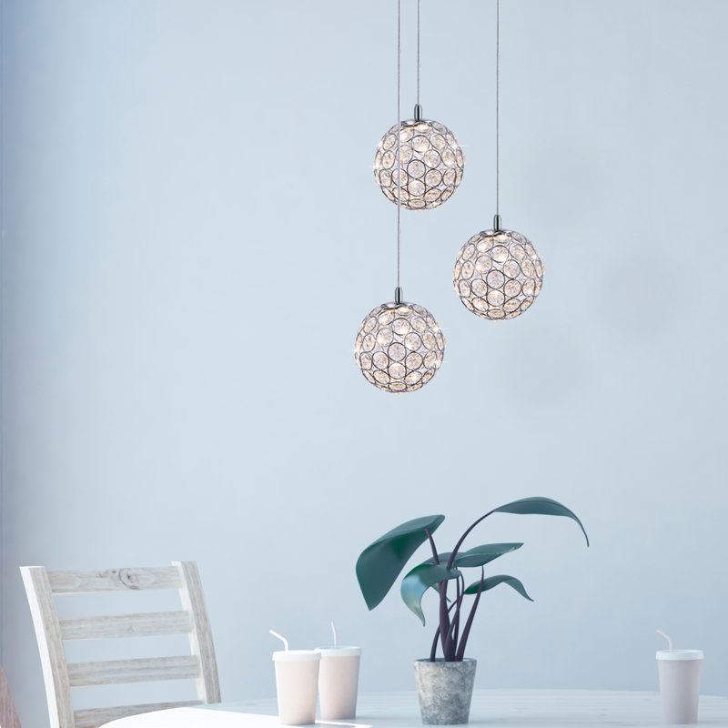 Luminaire suspendu sphère 3 lumières Tietjen, Chrome