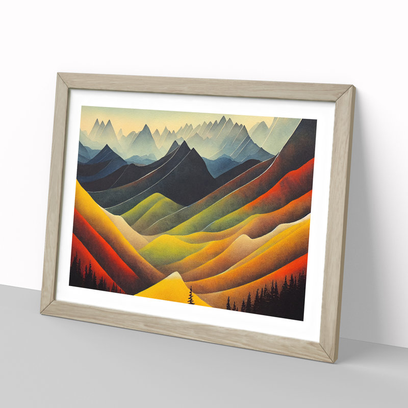Watercolour Mountain Scene Vol.1 1 Piece Single Picture Frame Painting, 46cm H x 64cm W x 2cm D, Oak