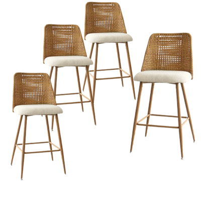 Tabouret de bar 27 po de hauteur avec dossier en rotin PE 4 pièces