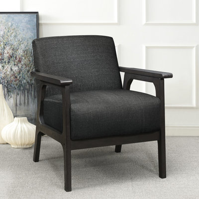 Chaise de salon en bois massif gris foncé avec finition gris antique et tissu texturé pour la chambre, bois d'hévéa