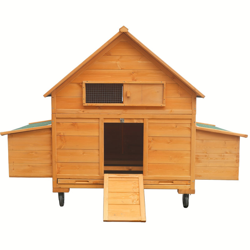 Poulailler sur roulettes, grand poulailler mobile en bois pour 6 à 8 poulets, cage à volaille extérieure avec nichoir, poulailler pour l'extérieur de la cour arrière
