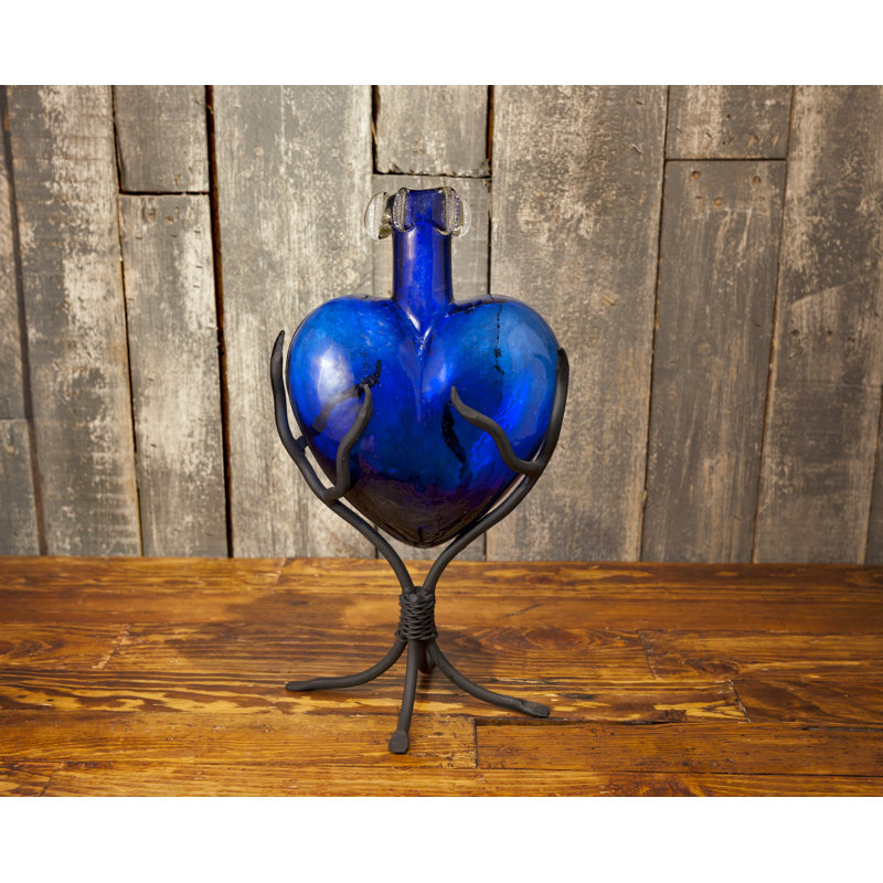 Anjalie Handmade Glass Decorative Bottle, Cobalt, 11" H x 7" W x 4" D