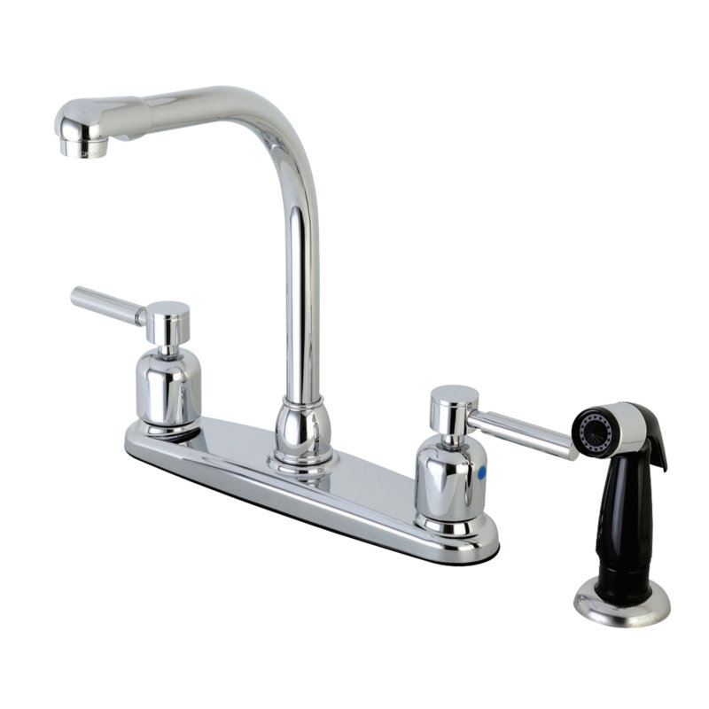 Kingston Brass Concord Two-Handle 4-Hole 8" Centerset Kitchen Faucet with Side Sprayer