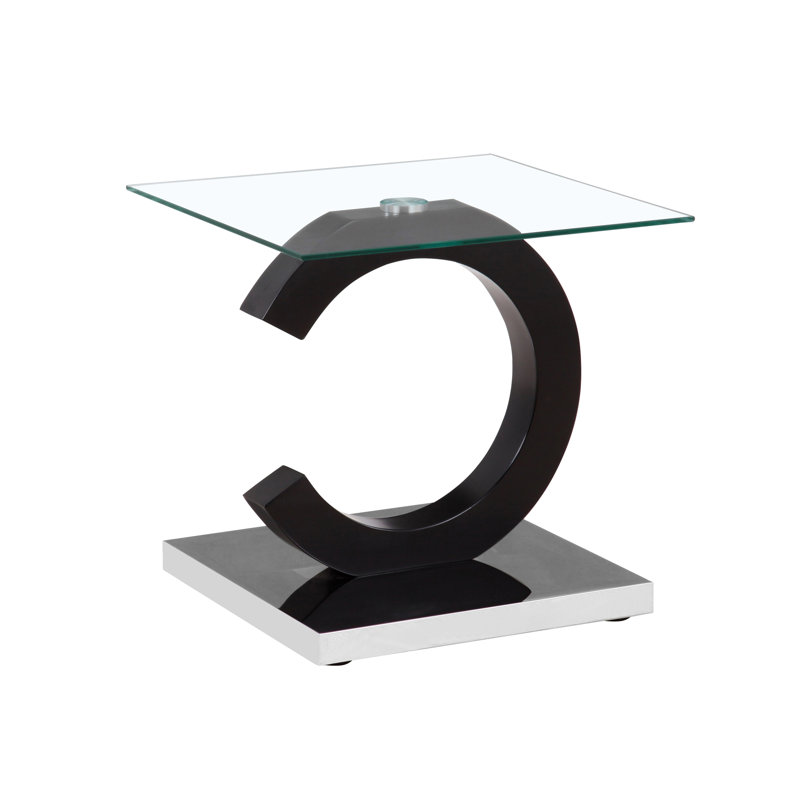 Table de bout en verre avec centre noir mat et bords biseautés, moderne, bois massif +, 22,26 po Largeur x 21,2 po, profondeur, 35,64 lb. Table de poids, centre, style moderne, 22,26 po, 21,2 po