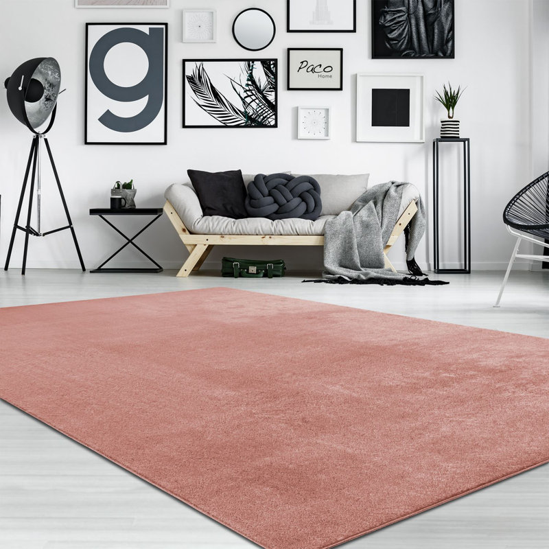 Tapis doux, doux, à poils courts, antidérapant, de couleur unie, lavable, Rectangle 5 pi 3 po x 7 pi 3 po, Rose