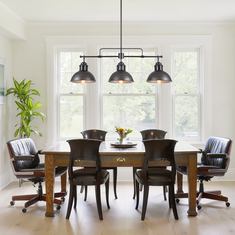 Essence 3-Light Industrial Kitchen Island Pendant Lighting Fixture Linear Chandelier, Matte Black